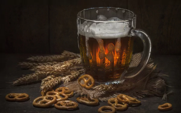 still life drink pretzel glass food beer HD Desktop Wallpaper | Background Image