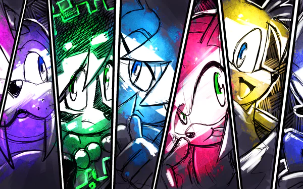 Archie Comics Bunnie Rabbot blue eyes green eyes smile Amy Rose Freedom Fighters (Sonic the Hedgehog) Antoine D'Coolette Nicole the Holo Lynx Rotor the Walrus Miles 'Tails' Prower Sally Acorn Comic Sonic the Hedgehog HD Desktop Wallpaper | Background Image