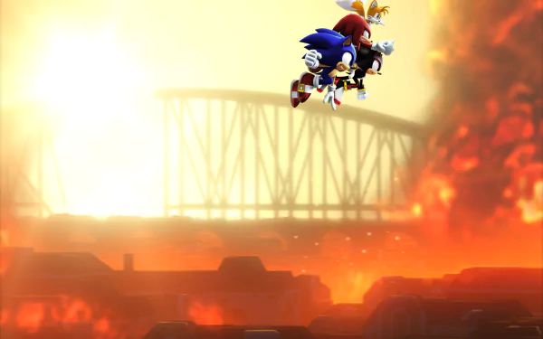 HD PC desktop wallpaper featuring Sonic the Hedgehog, Miles 'Tails' Prower, Shadow the Hedgehog, and Knuckles the Echidna from the video game Sonic Forces: Speed Battle.