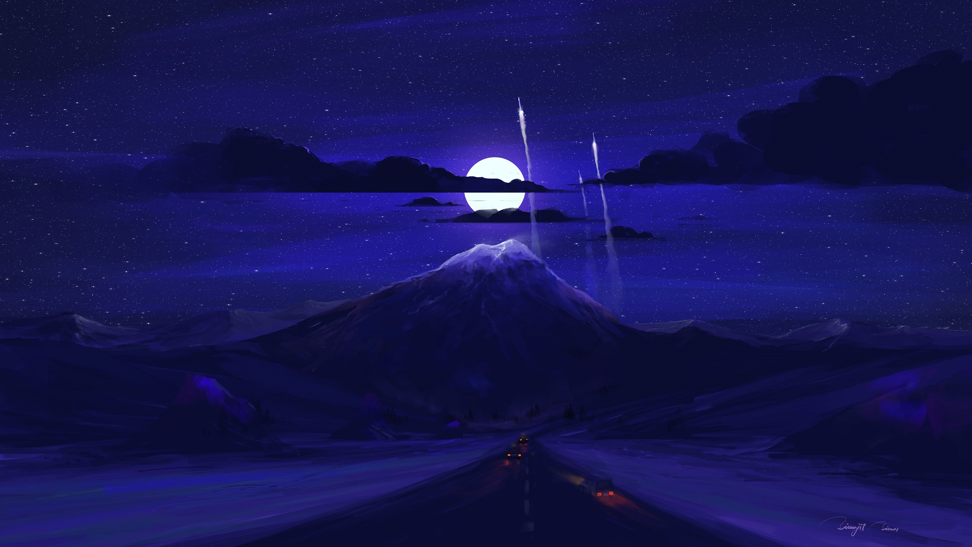 Mountains Moon Starry Sky Night Minimalism 4K HD Minimalism Wallpapers, HD  Wallpapers