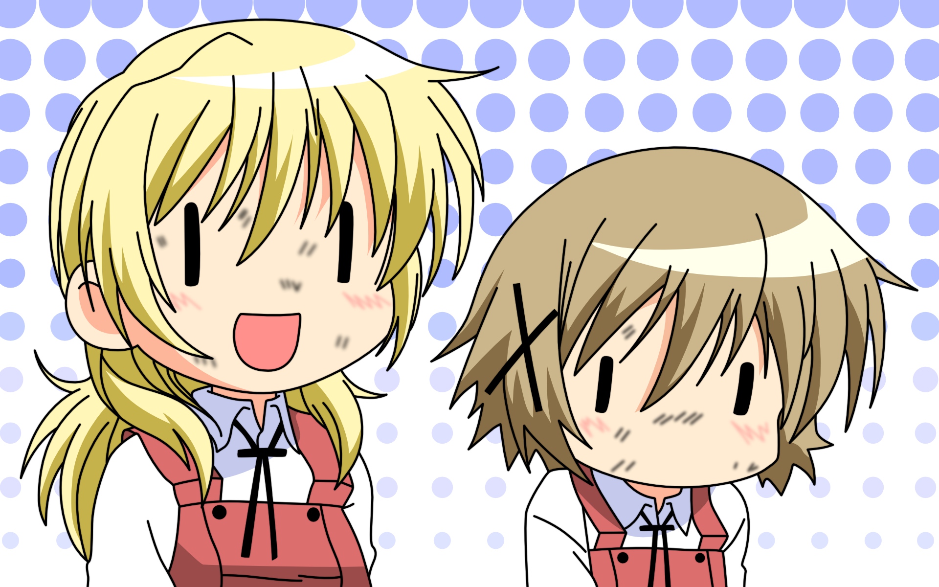 Colorful anime desktop wallpaper featuring characters from Hidamari Sketch.