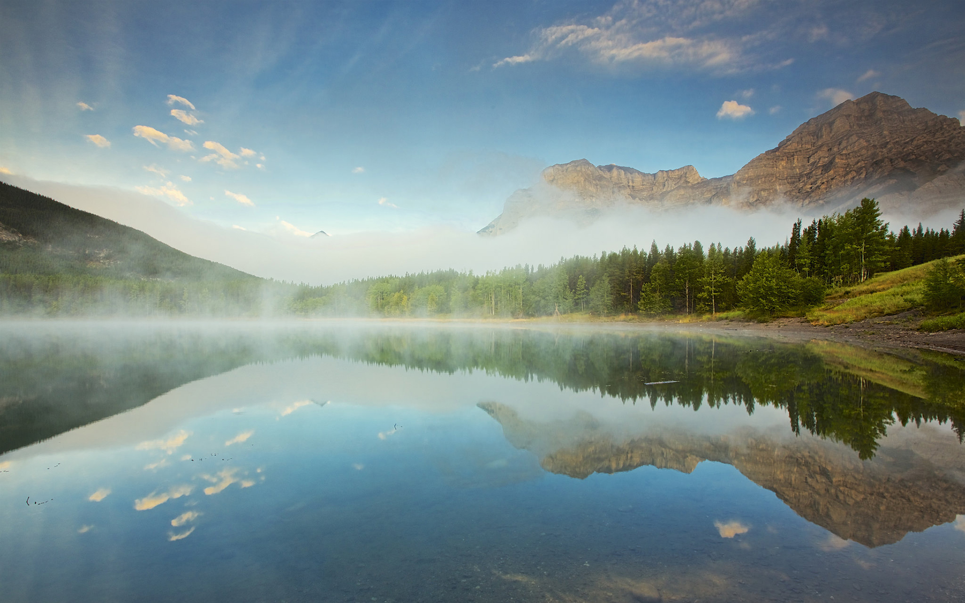 Download Fog Mountain Forest Landscape Nature Lake Hd Wallpaper