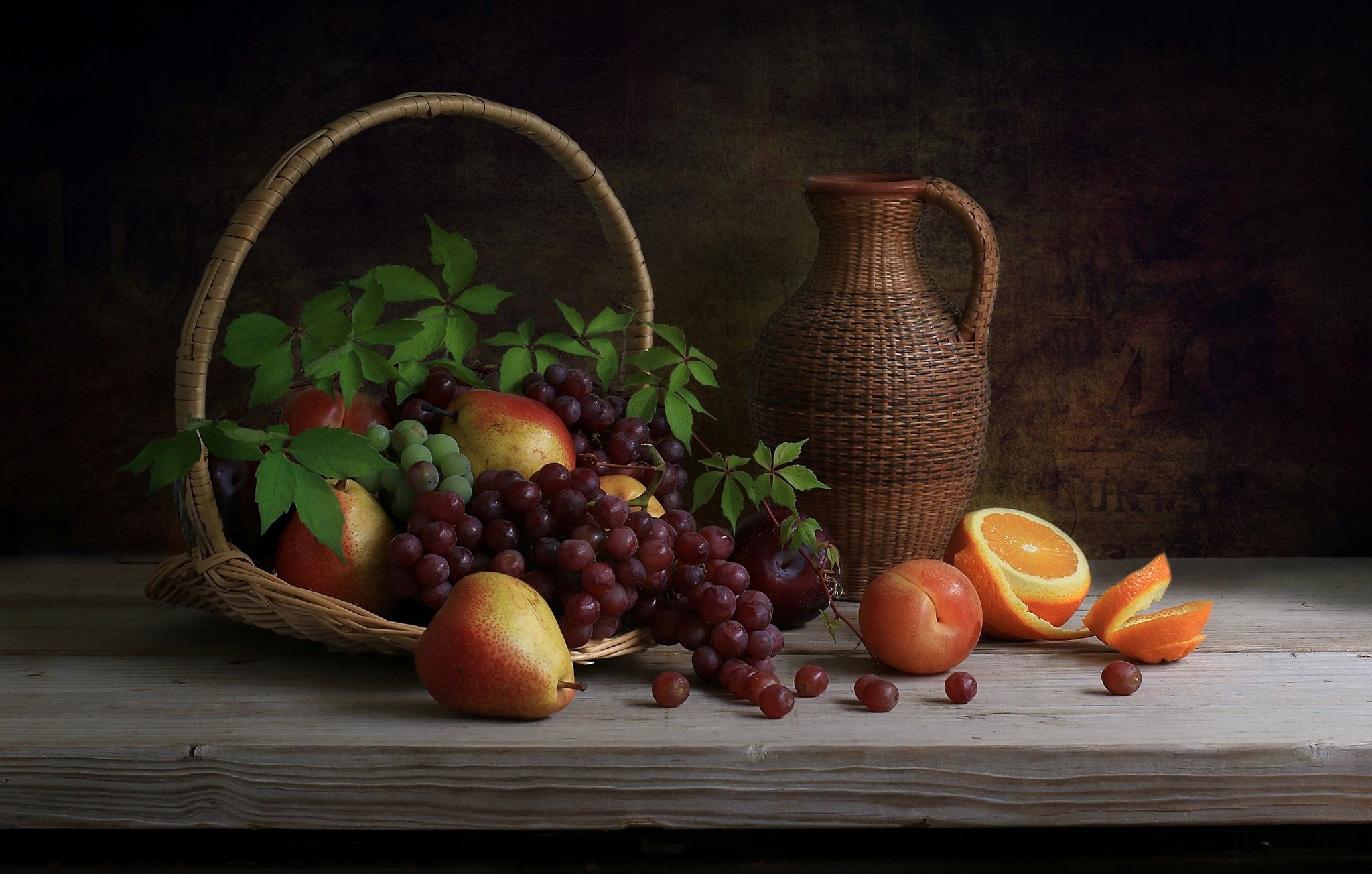 Download Orange (Fruit) Pear Basket Pitcher Grapes Food Still Life HD ...