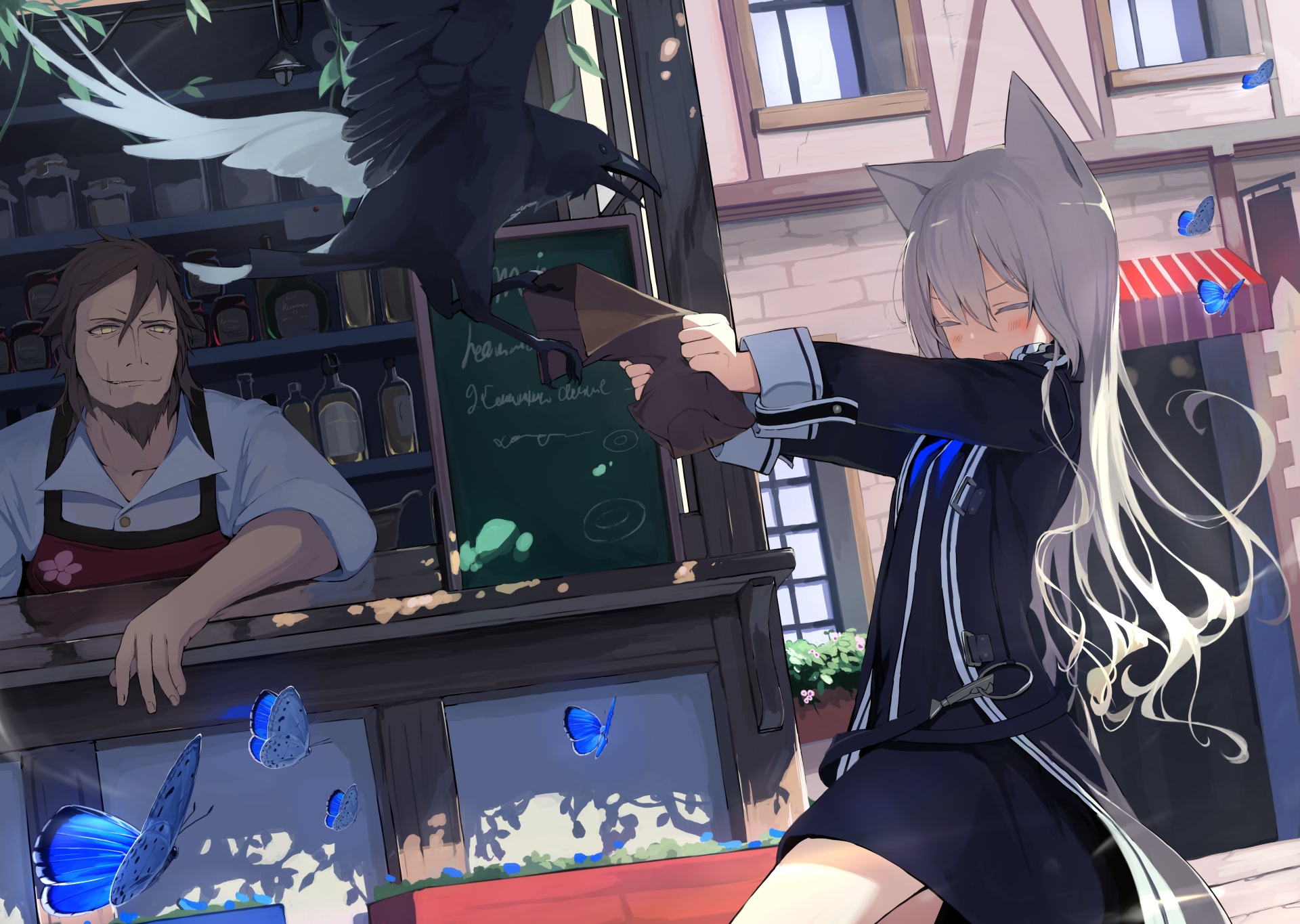 Download Bird Long Hair Animal Ears Anime Original Anime Bird 4k Ultra HD Wallpaper by みきさい