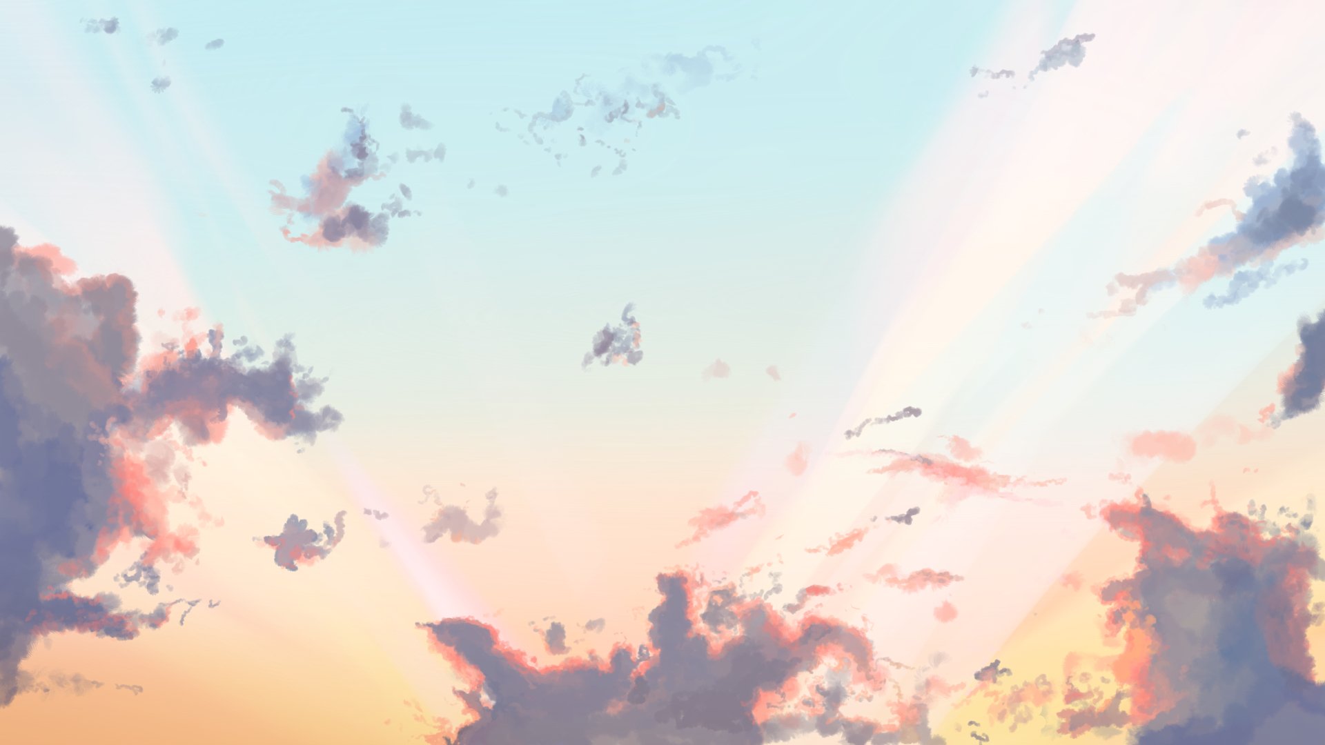 Anime-style sky with soft, colorful clouds at sunset, rendered in stunning 4K Ultra HD as a PC desktop wallpaper and background.