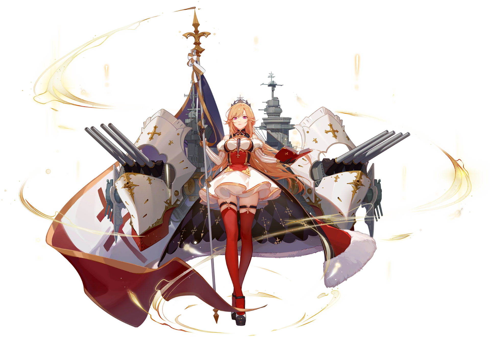 HD PC desktop wallpaper featuring Richelieu from the anime game Azur Lane, showcasing her in detailed armor with large naval guns and glowing effects.