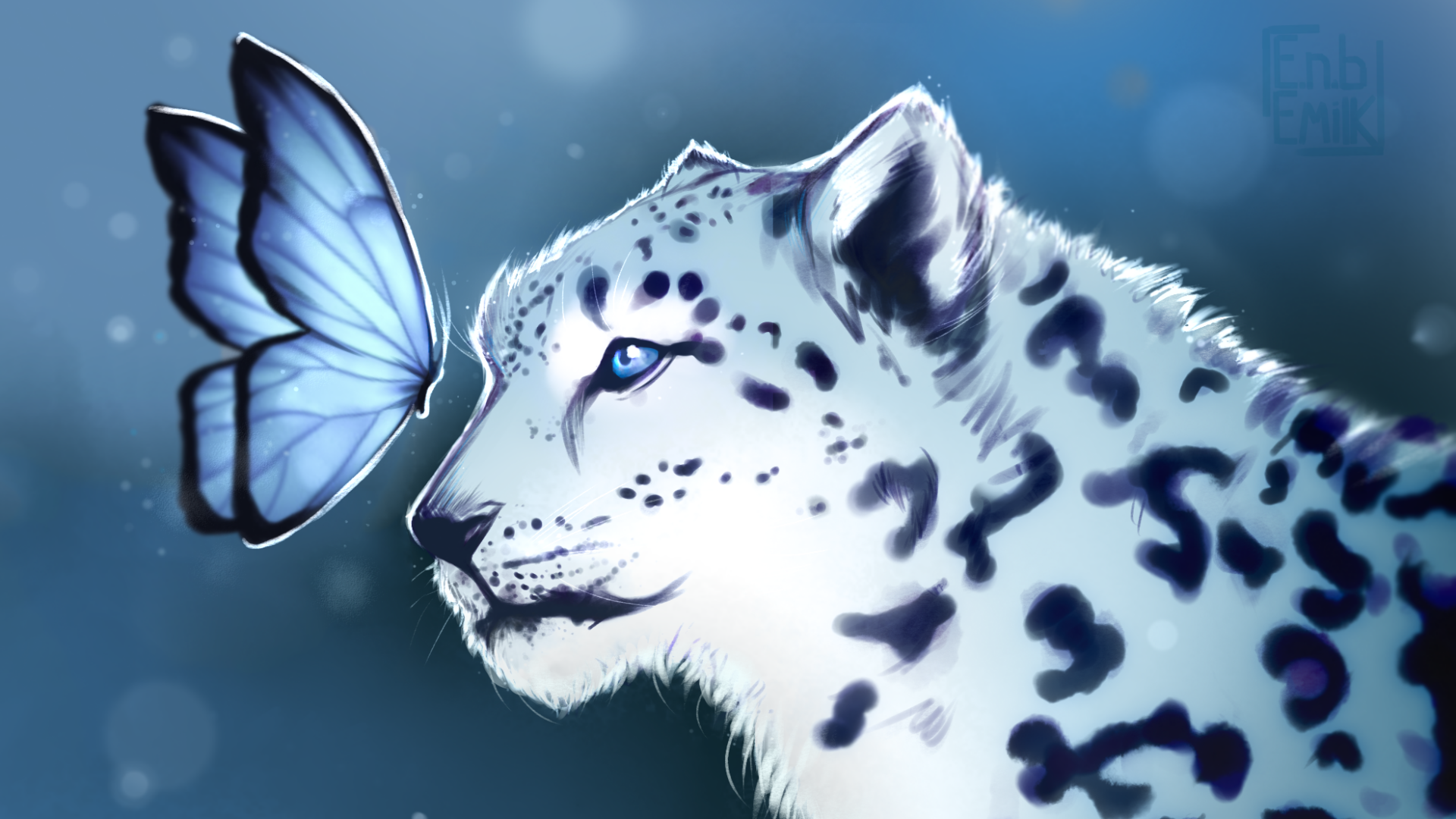 Download Blue Magic Butterfly Animal Snow Leopard HD Wallpaper