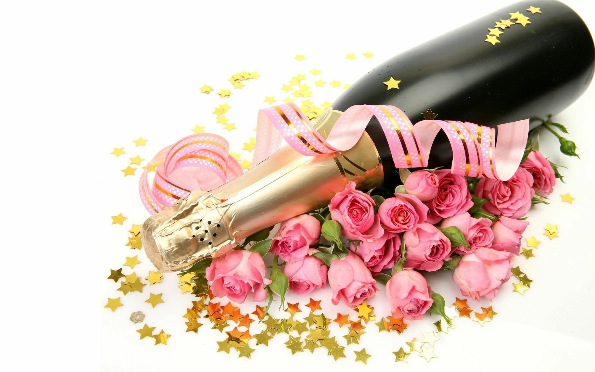 Download Star Rose Bottle Food Champagne HD Wallpaper