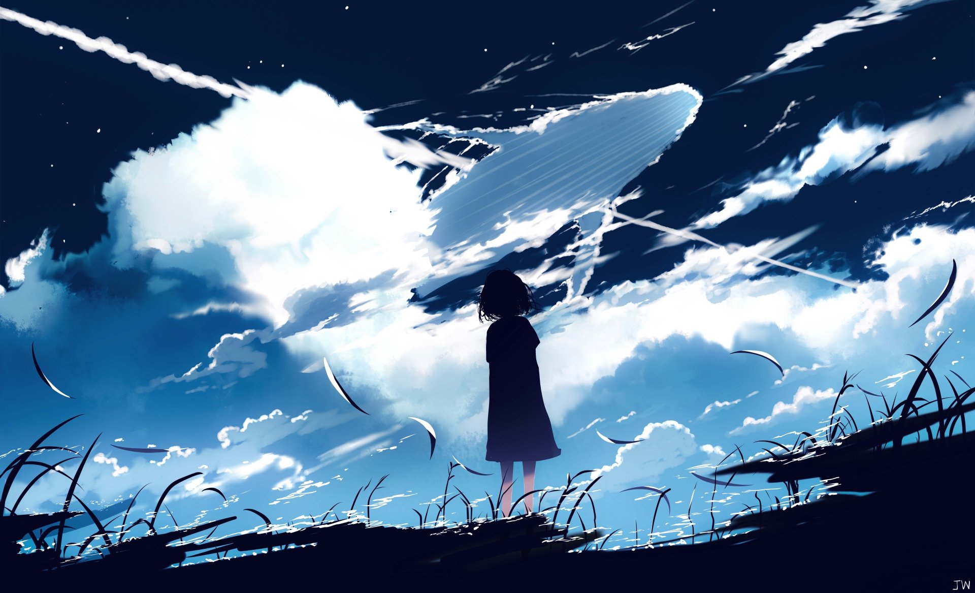 Whale in the Sky: 8K Ultra HD Anime Wallpaper by 画师JW