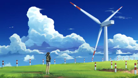 wind turbine Anime Original HD Desktop Wallpaper | Background Image