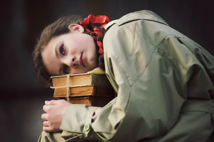 raincoat portrait book face woman mood HD Desktop Wallpaper | Background Image