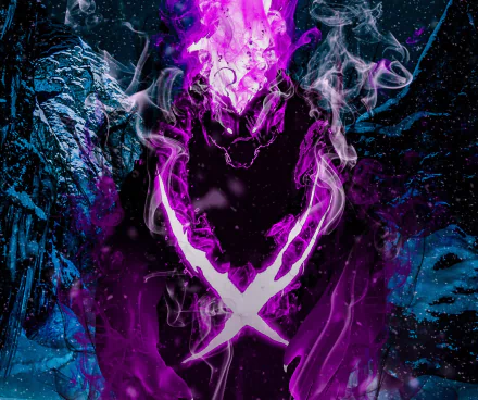 HD anime wallpaper featuring Tank from Solo Leveling, with vivid purple and black smoky effects creating a dynamic and intense background for PC desktops.