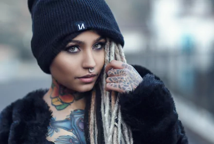 dreadlocks piercing makeup model style face woman Felisya Piana HD Desktop Wallpaper | Background Image