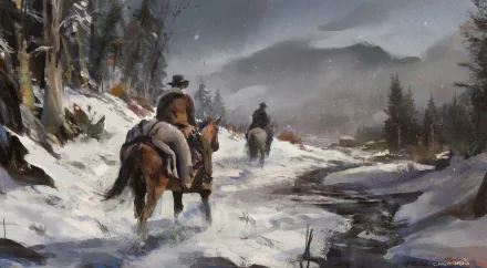 winter painting artistic cowboy HD Desktop Wallpaper | Background Image