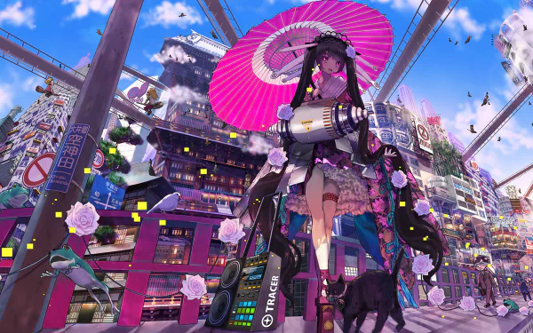 twintails parasol Anime Original HD Desktop Wallpaper | Background Image