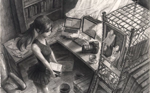 Anime monochrome HD Desktop Wallpaper | Background Image
