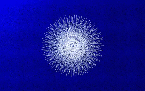 Abstract white Guilloche pattern with intricate, spiked circular design on a deep blue background, creating an artistic and visually striking HD PC desktop wallpaper.