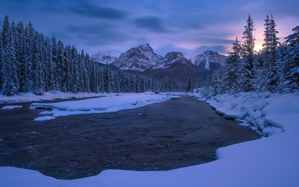 Nature Winter Snow River Mountain Alberta Canada Canadian Rockies HD Wallpaper | Background Image