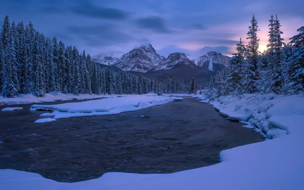 canadian rockies Canada Alberta mountain river snow nature winter HD Desktop Wallpaper | Background Image