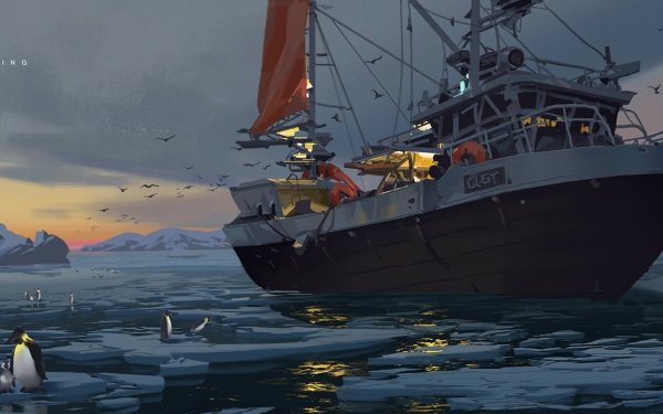 Artistic Boat Ship Ice Penguin HD Wallpaper | Background Image