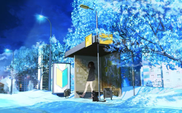 bus stop Anime winter winter anime HD Desktop Wallpaper | Background Image
