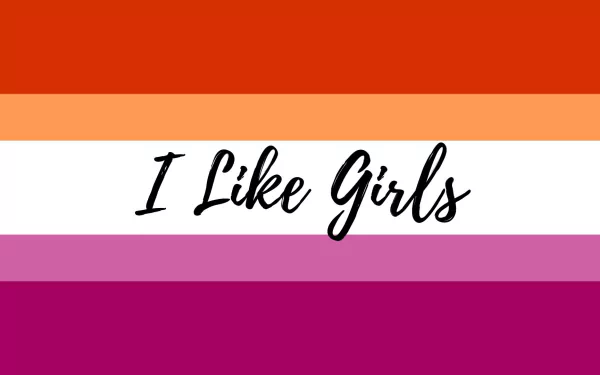 HD PC desktop wallpaper featuring the lesbian flag colors with the bold statement I Like Girls in elegant black script.