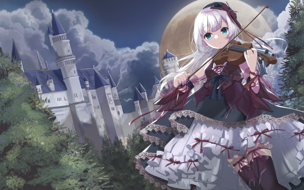 Anime Girl White Hair Dress Violin Aqua Eyes HD Wallpaper | Background Image