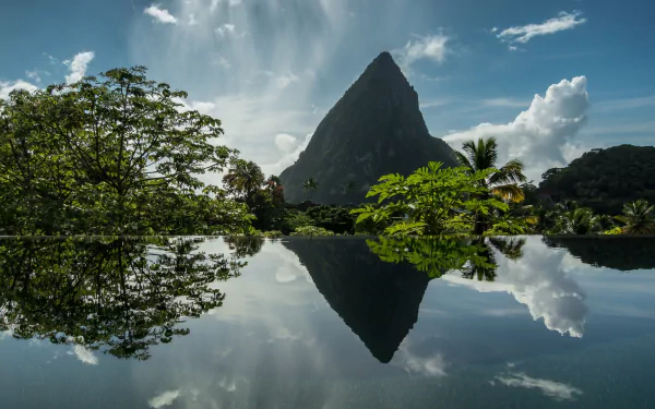 cloud Saint Lucia caribbean soufriere mountain tree water nature reflection HD Desktop Wallpaper | Background Image