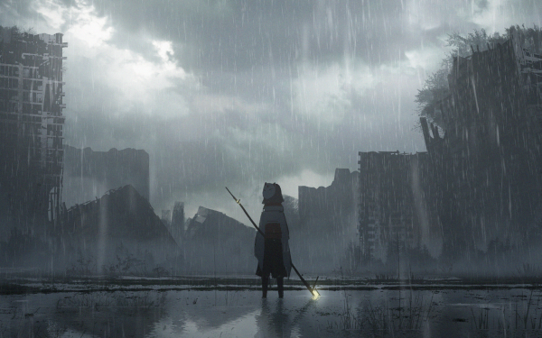 Anime Post Apocalyptic Rain Spear HD Wallpaper | Background Image
