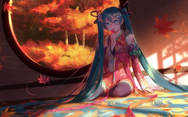 Anime Vocaloid Hatsune Miku Blue Eyes Kimono Blue Hair Long Hair HD Wallpaper | Background Image