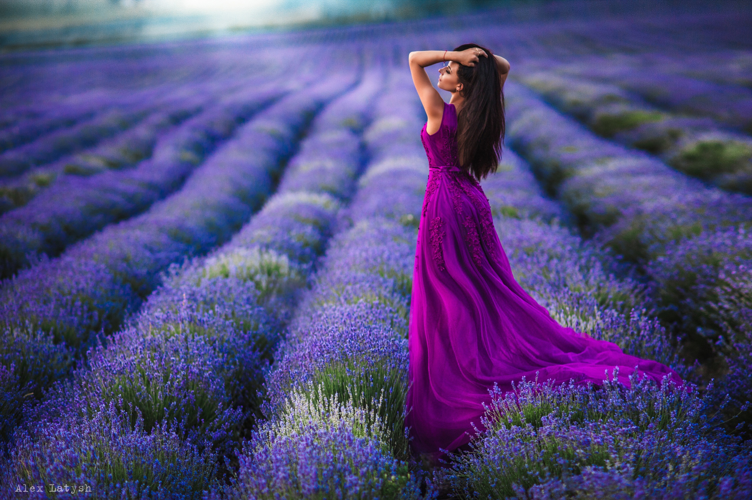 Download Model Lavender Dress Field Woman Mood Hd Wallpaper By Alex Latysh