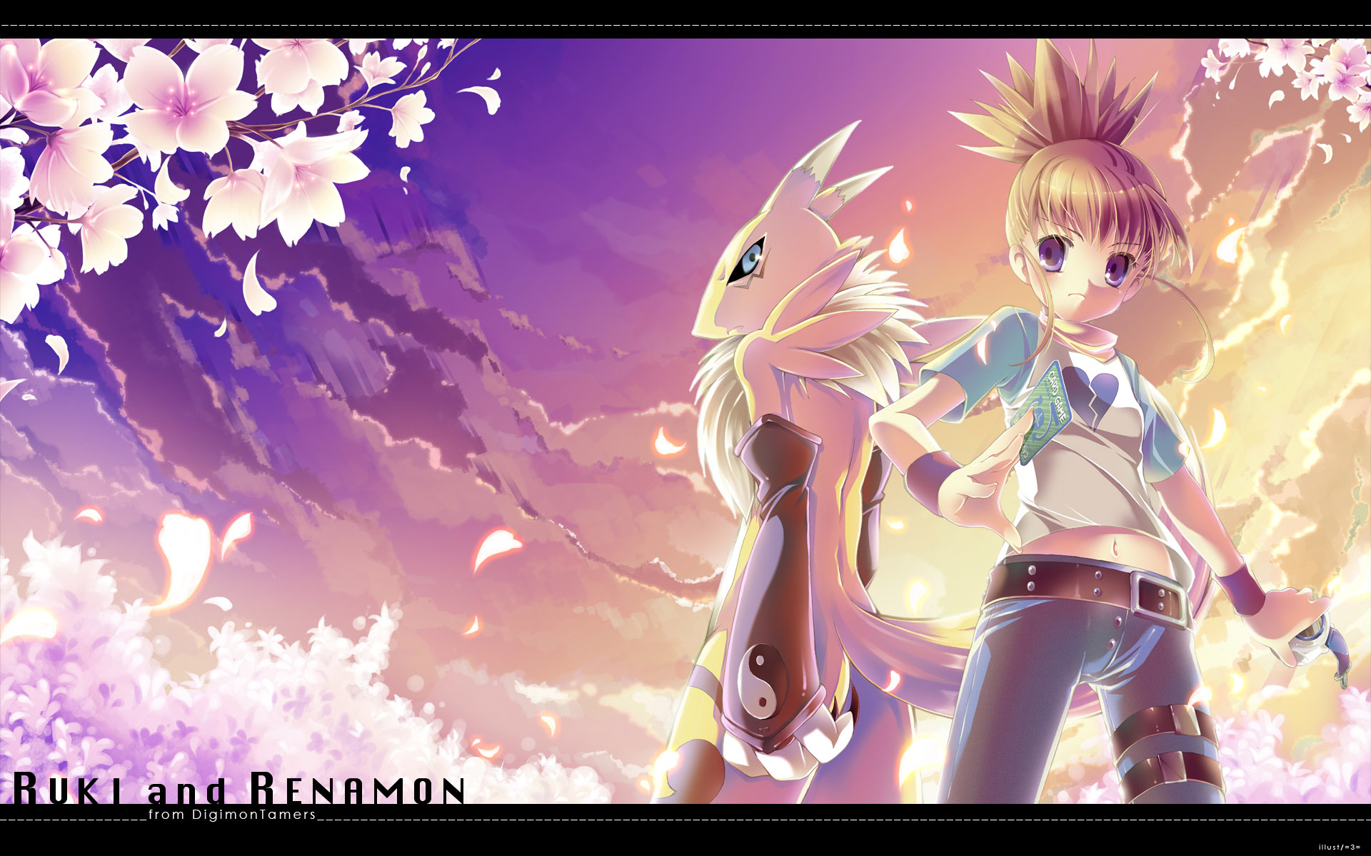 Ruki and Renamon from Digimon Tamers, an anime desktop wallpaper.