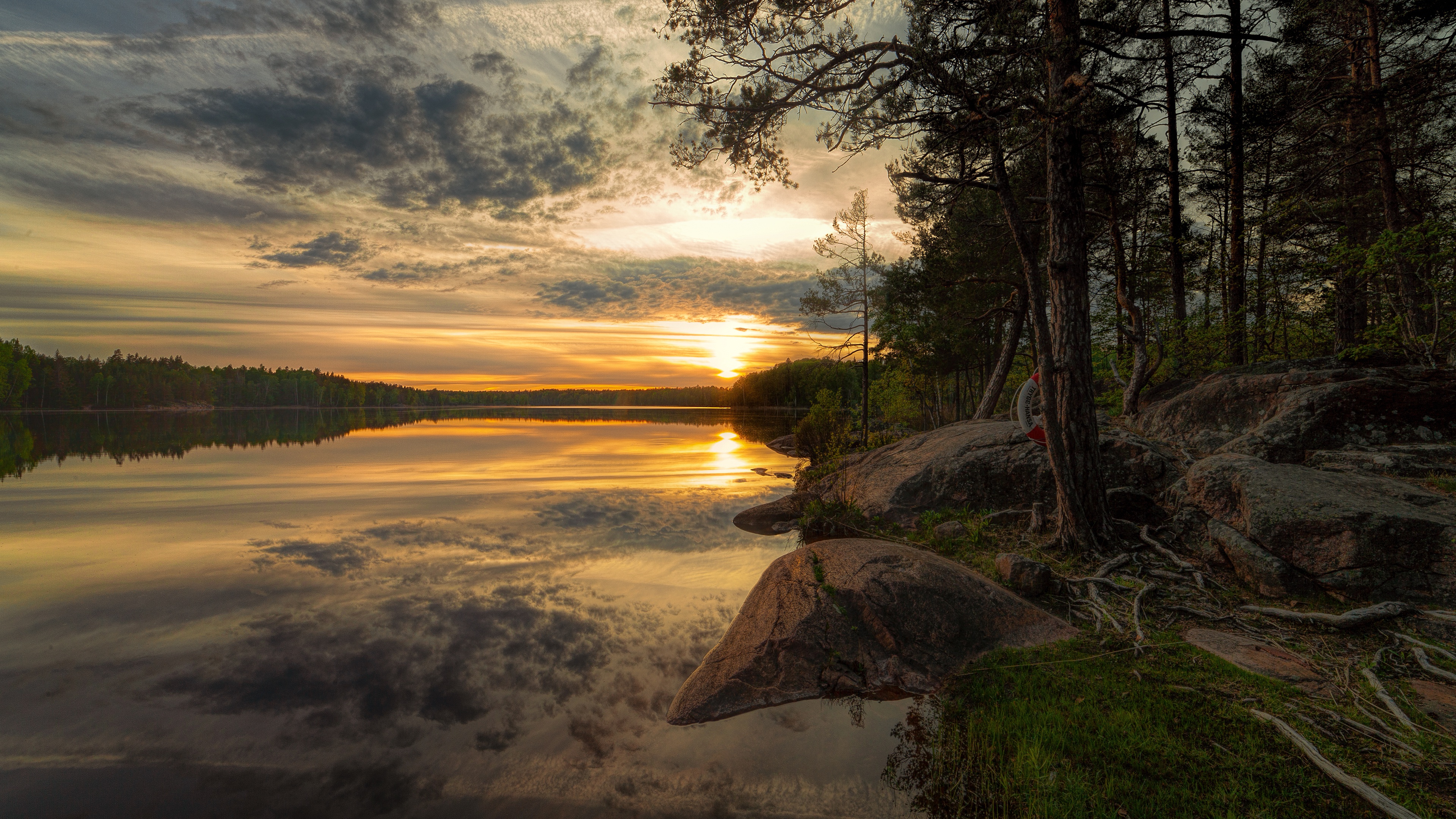 Download Reflection Lake Nature Sunset 4k Ultra HD Wallpaper