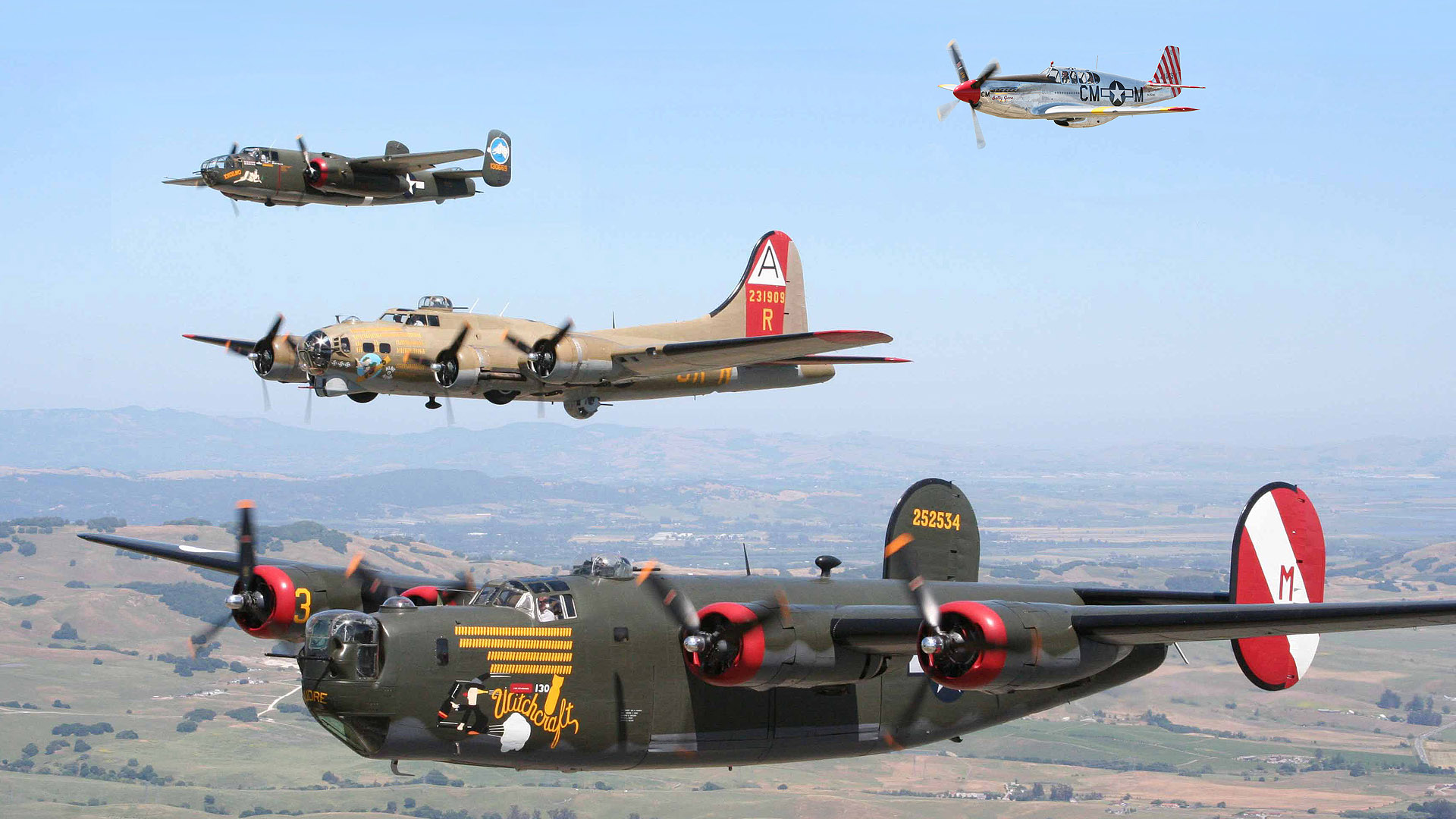 World War II military aircraft, including P-51 Mustang and B-25 Mitchell bombers.