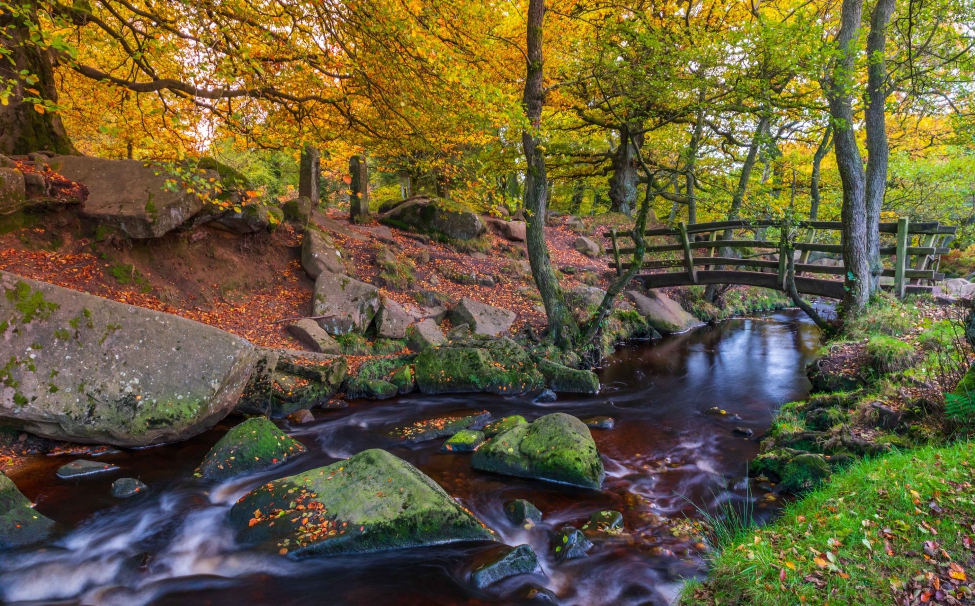 Stone Bridge over Autumn Stream — 2K Quad HD Park Wallpaper | 2850x1771 ...