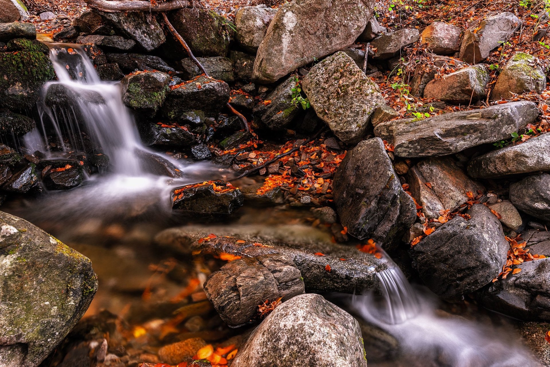 Download Boulder Waterfall Fall Stone Nature Stream HD Wallpaper