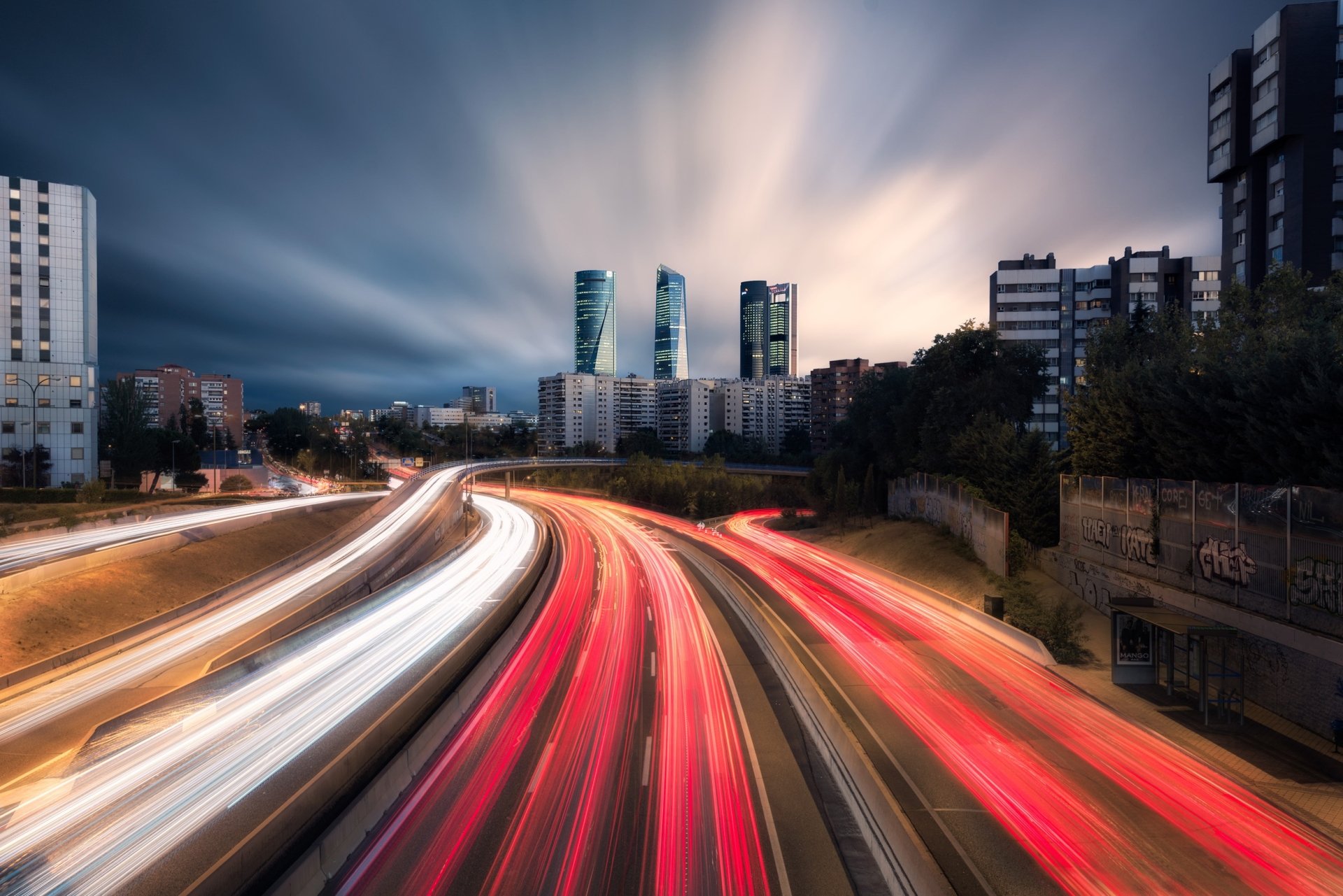 Download Building Highway Madrid Spain Photography Time Lapse HD Wallpaper
