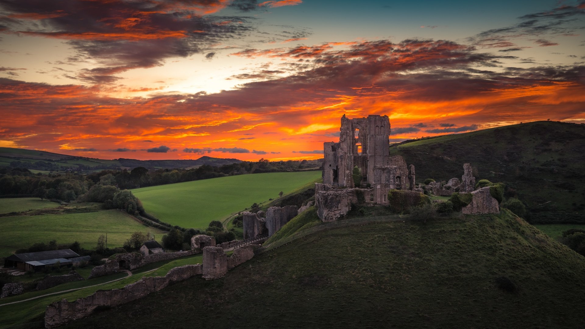 Download Cloud Sunset Hill Dorse England Man Made Corfe Castle 4k Ultra ...