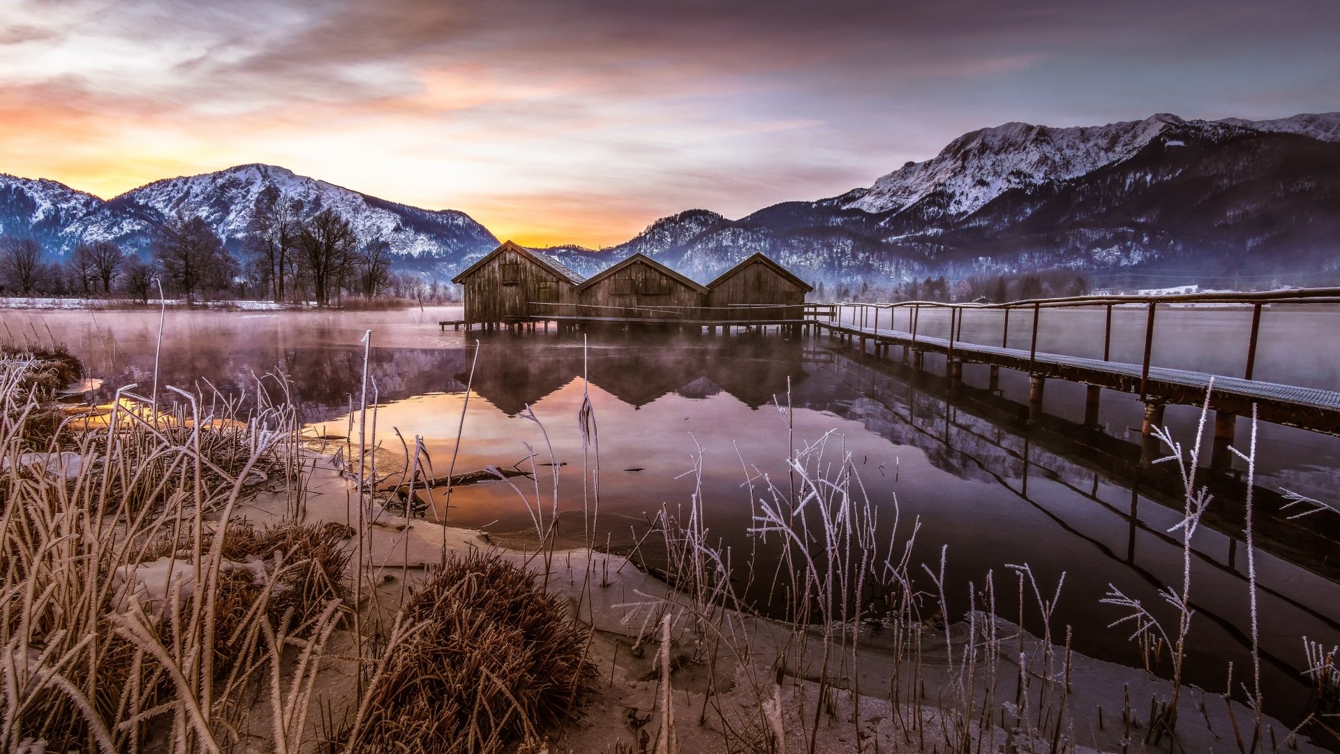 Download Winter Lake Mountain Bavaria Man Made Pier 4k Ultra HD Wallpaper