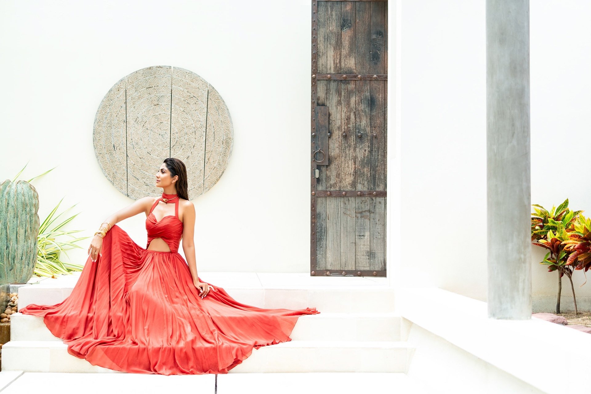 Download Red Dress Bollywood Actress Indian Brunette Model Celebrity Shilpa Shetty HD Wallpaper