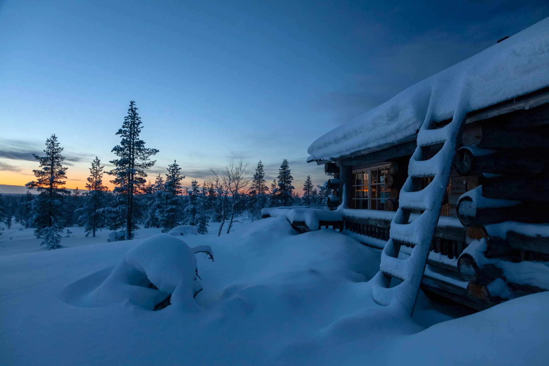 Download Finland Cabin Sunset Snow Photography Winter Winter Sunset 4k Ultra HD Wallpaper