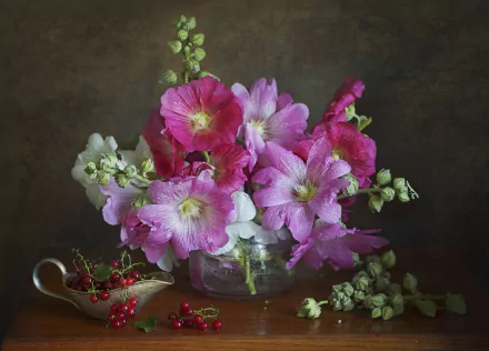 currants flower mallow bouquet photography still life HD Desktop Wallpaper | Background Image