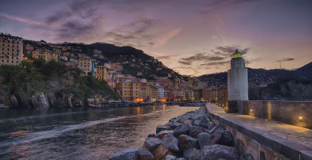 Italy bay building stone Camogli Liguria man made lighthouse HD Desktop Wallpaper | Background Image