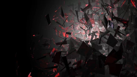 Abstract HD wallpaper with a dark background featuring scattered red and black geometric shapes.