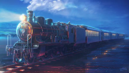 HD anime wallpaper featuring a beautifully detailed train under a radiant sky, creating a visually stunning background.