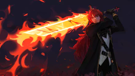 flame red hair sword Diluc (Genshin Impact) video game Genshin Impact HD Desktop Wallpaper | Background Image
