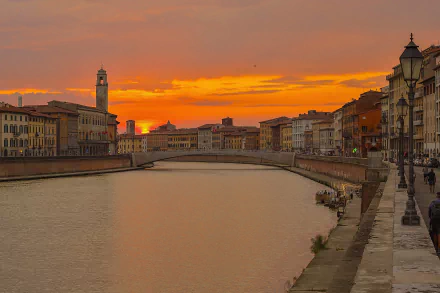 Italy river sunset building house man made Pisa HD Desktop Wallpaper | Background Image