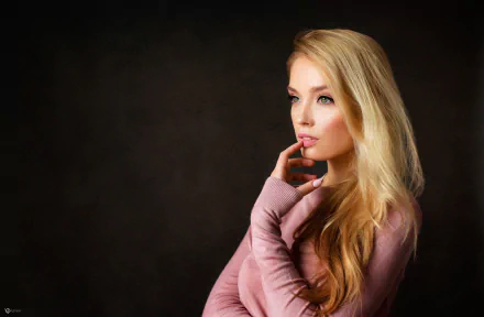 Katya Kotaro long hair blonde sweater woman model HD Desktop Wallpaper | Background Image