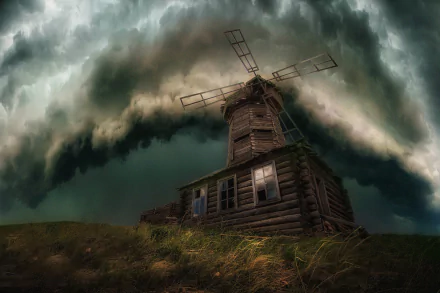 cloud thunderstorm man made windmill HD Desktop Wallpaper | Background Image