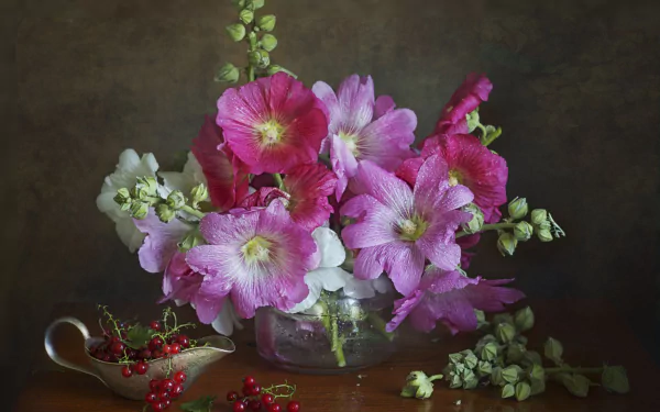 currants flower mallow bouquet photography still life HD Desktop Wallpaper | Background Image